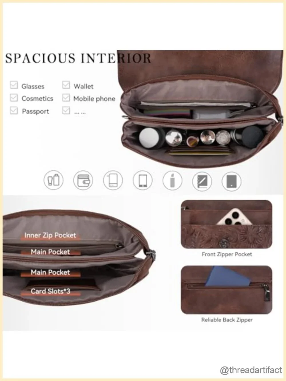 Women's Vegan Leather Crossbody Bag with Adjustable Strap